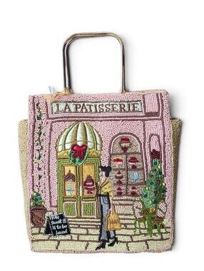 NEW Beaded La Patisserie Paris French Bakery Holiday Handbag Bag Tote Pink NWT